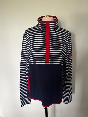 Vineyard Vines Navy and White Striped Popover with Red Placket